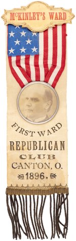 McKINLEY "FIRST WARD REPUBLICAN CLUB CANTON, O 1896" RIBBON BADGE.