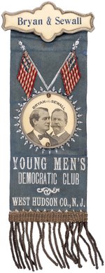 BRYAN & SEWALL "YOUNG MEN'S DEMOCRATIC CLUB" NEW JERSEY RIBBON BADGE.