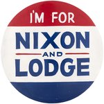 "I'M FOR NIXON AND LODGE" UNIQUE TRIMBLE HAND PAINTED PROTOTYPE BUTTON.