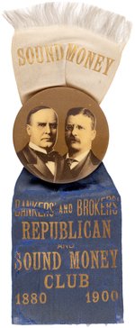 McKINLEY & ROOSEVELT "BANKERS & BROKERS" 1900 JUGATE RIBBON BADGE.