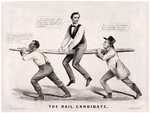 ANTI- LINCOLN "THE RAIL CANDIDATE" RACIST CARTOON CURRIER & IVES PRINT.