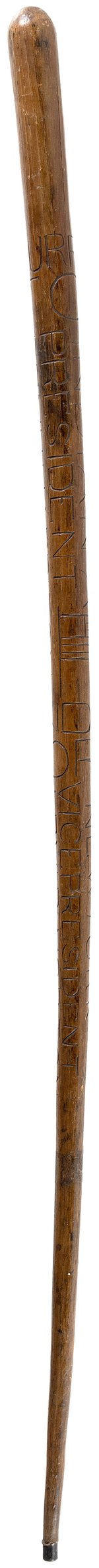 "HURRAH FOR HARRISON AND MORTON" HAND CARVED CAMPAIGN PARADE CANE.