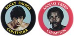 ROCKY BALBOA AND APOLLO CREED MOVIE PROP BOXING BUTTONS FROM ROCKY II RELEASED IN 1979.