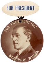 "FOR PRESIDENT 1912 WOODROW WILSON" RARE REAL PHOTO BUTTON ON HANGER.