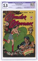 WONDER WOMAN #14 FALL 1945 CGC RESTORED 2.5 SLIGHT (C-1) GOOD+ (FIRST GENTLEMAN KILLER).