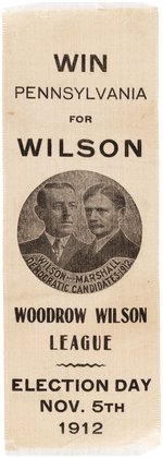 WILSON & MARSHALL "WIN PENNSYLVANIA" 1912 JUGATE RIBBON.