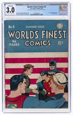 WORLD'S FINEST COMICS #6 SUMMER 1942 CGC CONSERVED 3.0 GOOD/VG.