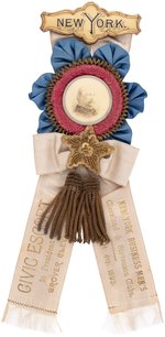 CLEVELAND "NEW YORK BUSINESS MEN'S" 1893 INAUGURAL BADGE WITH CELLO PORTRAIT.