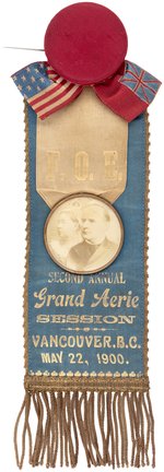 McKINLEY & QUEEN VICTORIA FOE GRAND AERIE SESSION SINGLE DAY EVENT RIBBON BADGE.