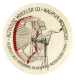 LARGE BUTTON SHOWING AND ADVERTISING COMPLEX WINDMILL APPARATUS.