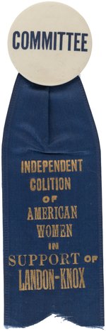 "INDEPENDENT COALITION OF AMERICAN WOMEN IN SUPPORT OF LANDON KNOX" 1936 RIBBON.