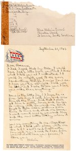 MELVIN PURVIS HANDWRITTEN LETTER TO HIS WIFE.