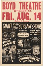 "DR. DRACULA'S LIVING NIGHTMARES & GIANT STAGE AND SCREEN SCREAM SHOW" 1950s SPOOK SHOW POSTER FEATURING FRANKENSTEIN.