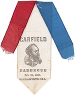 "GARFIELD BARBECUE OCT. 21, 1880 SACRAMENTO, CA" RARE RIBBON BADGE.