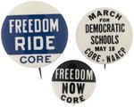 CONGRESS ON RACIAL EQUALITY CORE CIVIL RIGHTS BUTTON TRIO INC. "FREEDOM RIDE".