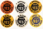 CIVILIAN REVIEW BOARD CIVIL RIGHTS POLICE OVERSIGHT COLLECTION OF SIX BUTTONS.