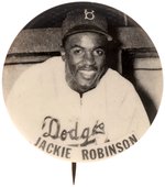 1948 JACKIE ROBINSON (HOF) PM10 STADIUM BUTTON (VARIETY) WITH OLD GOLD CIGARETTE CARD PHOTO.