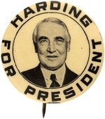 HARDING FOR PRESIDENT SMILING PORTRAIT BUTTON HAKE #5.