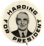 HARDING FOR PRESIDENT SMILING PORTRAIT BUTTON RARE HAKE UNLISTED 7/8" VARIETY.