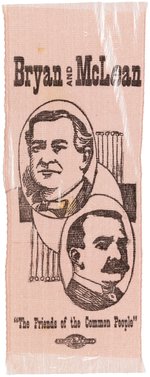 BRYAN & McLEAN "THE FRIENDS OF THE COMMON PEOPLE" OHIO COATTAIL JUGATE RIBBON.