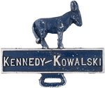 KENNEDY KOWALSKI FIGURAL DONKEY CONNECTICUT COATTAIL LICENSE PLATE ATTACHMENT.