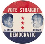 KENNEDY & JOHNSON "VOTE STRAIGHT DEMOCRATIC" NEAR UNIQUE 1960 JUGATE BUTTON.