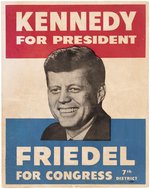 "KENNEDY FOR PRESIDENT FRIDEL FOR CONGRESS 7TH DISTRICT" RARE MARYLAND COATTAIL POSTER.