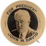 "FOR PRESIDENT JOHN W. DAVIS" RARE REAL PHOTO BUTTON HAKE #2007.