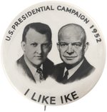 EISENHOWER & SUPPORTER 1952 "I LIKE IKE" NOVELTY CAMPAIGN BUTTON.