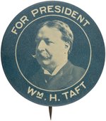 "FOR PRESIDENT WM. H. TAFT" STRIKING 1.75" BLUTONE PORTRAIT BUTTON.