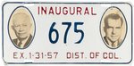 EISENHOWER & NIXON 1957 INAUGURAL JUGATE LICENSE PLATE.