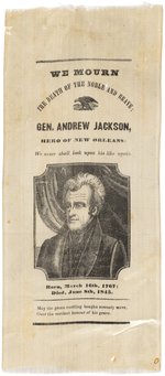 JACKSON 1845 "WE MOURN THE DEATH OF THE NOBLE AND BRAVE" RIBBON.