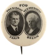 FARIS & BREHM RARE 1924 PROHIBITION PARTY JUGATE BUTTON FIRST WOMAN VP CANDIDATE.
