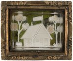 HARRISON 1840 GREEN BACKGROUND LOG CABIN SULFIDE BROOCH.