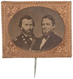 GRANT & COLFAX BRASS FRAMED ALBUMEN 1868 JUGATE BADGE.