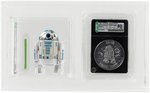 STAR WARS: THE POWER OF THE FORCE (1985) - LOOSE ACTION FIGURE R2-D2 (POP-UP LIGHTSABER) & COIN AFA GRADED SET.