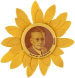 "ALF M. LANDON" BUTTON LARGEST PORTRAIT BUTTON ON SUNFLOWER ROSETTE.