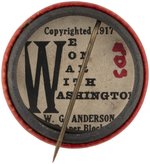 "WE WILL WIN WAR WITH WILSON" RARE WWI PORTRAIT BUTTON.