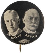 DAVIS & BRYAN 1924 DEMOCRATIC CAMPAIGN JUGATE BUTTON HAKE #1.