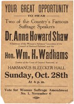 WOMEN'S SUFFRAGE ANNA HOWARD SHAW 1917 SPEAKING EVENT HANDBILL.