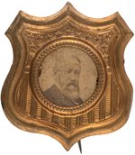 HARRISON ALBUMEN PORTRAIT IN BRASS SHELL AMERICAN SHIELD BADGE.