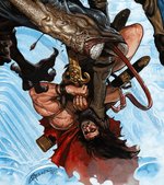 CONAN THE SAVAGE UNUSED COMIC BOOK COVER ART BY CHRIS MOELLER.