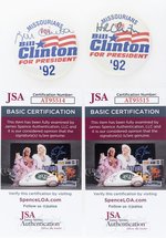 BILL & HILLARY CLINTON SIGNED 1992 CAMPAIGN BUTTONS.