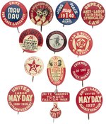 COMMUNIST PARTY COLLECTION OF 13 BUTTONS INC. MAY DAY AND CIVIL RIGHTS.