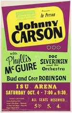 JOHNNY CARSON & PHYLLIS McGUIRE 1968 INDIANA STATE UNIVERSITY COMEDY CONCERT POSTER.