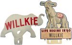 WILLKIE ELEPHANT MOTIF 1940 LICENSE PLATE ATTACHMENT PAIR.