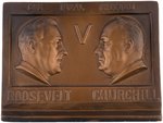 ROOSEVELT & CHURCHILL "ONE IDEAL FREEDOM" HIGH RELIEF PORTRAIT WWII ERA CERAMIC DISPLAY.