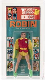 MEGO WORLD'S GREATEST SUPER HEROES (1973) - ROBIN (REMOVABLE MASK) FIGURE ON RARE KRESGE CARD AFA 70 EX+.