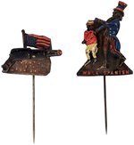 SPANISH AMERICAN CUBAN WAR TWO FIGURAL BRASS SHELL RARE STICKPINS FROM 1898.