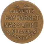 HAYMARKET CHICAGO 1886 LABOR MASSACRE TOKEN WITH PIECE OF THE BOMB EMBEDDED AS A RELIC.